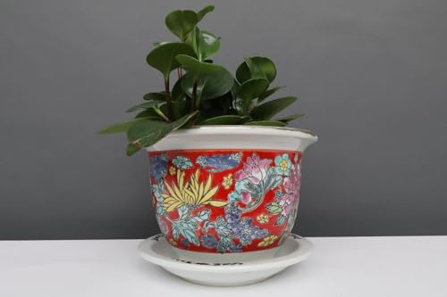 Yajutang Porcelain Flower Pot Red Colourful Flowers Diameter 19 cm