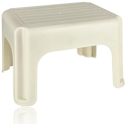 Tritthocker Erwachsene Weiß/Creme – 120 KG Tragkraft – Rutschfester Hocker 38x29x24 cm – Leichte Tritthocker für Camping, Wohnmobil, Küche & Dusche