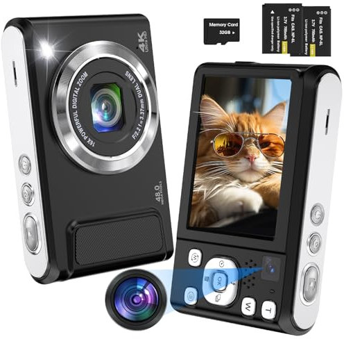 Appareil Photo Numérique, Bofypoo 4K Autofocus Camera Vlog avec Carte Mémoire 32 Go,Double Caméra Avant et arrière,Digital Camera(Noir)