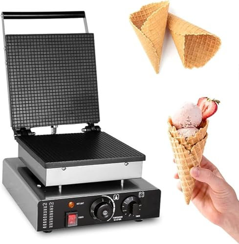 ASerZenith Machine À Cornets De Glace Commerciale, Gaufrier Électrique, en Acier Inoxydable, Antiadhésif, pour La Maison(Style2)