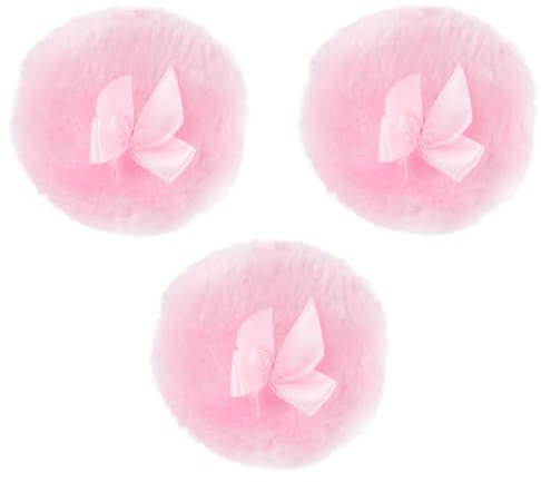 Gewebe Babypuderquaste, mit Schleifendesign, Rosa | Talkumpuder und Hitzepickel, Sanft zur Empfindlichen Haut, Einhändige Anwendung, 3 Stück