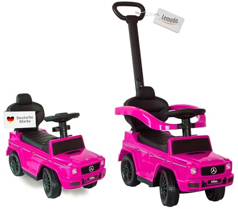 Rutschauto mit Schiebstange ab 1 Jahr | Rutschfahrzeug mit Sicherheitsbügel | Schiebeauto Mercedes in pink | Lenkung via Stange möglich | Staufach | Fußablage | Sound