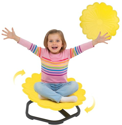 AIYAPLAY Chaise pivotante sensorielle enfant, carrousel chaise pivotante autisme 360° en forme de fleur pour l'entraînement de l'équilibre et de la coordination, base en acier antidérapante, jaune
