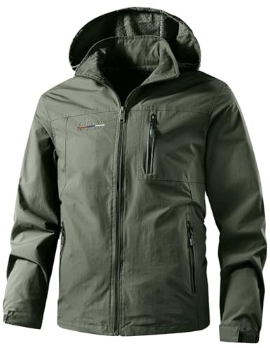 Generico Giubbino Uomo Waterproof Invernale Con Cappuccio Giacche Invernali Caccia Tuta Cappotto Impermeabile Antipioggia Giacca Da Moto Neve Parka Giubbini Verde militare XXL