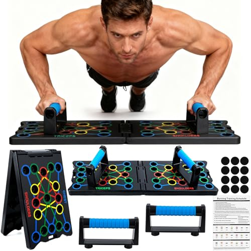 Kuvarix Liegestützbrett 24-in-1, Multifunktions Trainingsgerät, Brusttrainer, Faltbare Tragbare Pushup Ständer Heim, Homegym Equipment, Fitness Zubehör für Krafttraining & Home-Workout