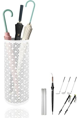 HIKENRI Metal Umbrella Stand For Hallway,Round freestanding Umbrellas Storage,Umbrella Holder Indoor For Umbrellas,Walking Sticks,Packing Paper,Trekking Poles,Decoration(White/42x15cm)