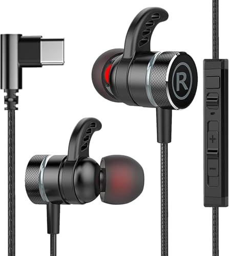 KASOTT USB C Headphone for Samsung Wired Earbuds Magnetic in-Ear Type C Earphone with Microphone Volume Control Deep Bass Stereo Noise Canceling for iPhone 17 Pro Max Air 16 16e 15 Pixel 10 9a (Black)