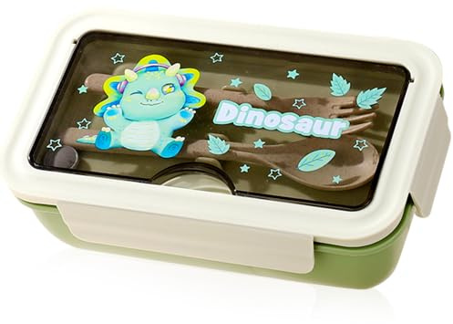 YskerrigToy Dinosaurier Fiambrera, Niños Fiambrera Campus, Lonchera Infantil con Compartimentos, Reutilizable Bento Box, Lonchera con Tenedor, Fiambrea con Cierre de Clip