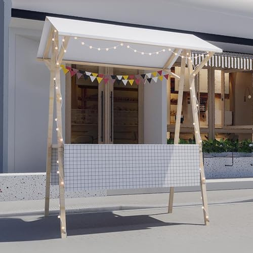 Fällbar mobil matvagn i trä, display för gatuförsäljare, för blommor och gatuserier/jordbruksmarknader (vit 3,150 cm/59 tum)