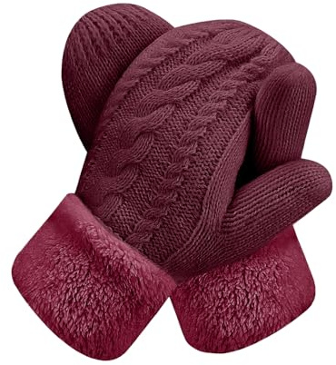 GDDDYWWJ Mittens Women,Cable Knit Mittens Warm Ladies Gloves Winter Warmers Soft women's Gloves Mittens For Ski Cycling Running Outdoor Daily(Claret)