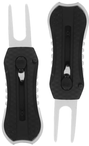 DECOMELODY Forchetta per Zolle da Golf Pieghevole in Acciaio Inox 2 Pezzi Impugnatura Ergonomica Strumento Multifunzionale per Riparazione Manto Erboso e Marcatura Palline da Golf
