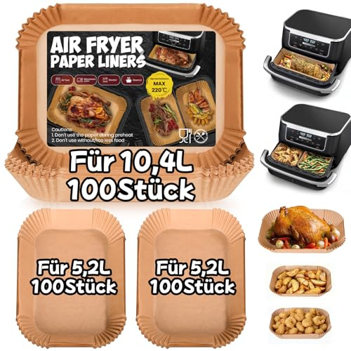 300 Pezzi Carta Forno Friggitrice ad Aria per Ninja Foodi Flexdrawer 10,4L, Accessori per Ninja Foodi AF500EU AF500EUCP Airfryer, Carta da Forno Airfryer per Cosori Dual Blaze TwinFry 10L/ Cecotec 9L
