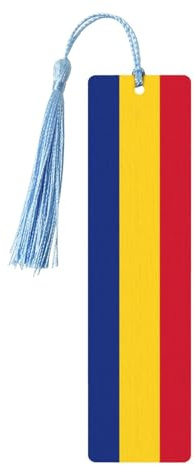 Flag of Romania Print Wooden Bookmark with Tassel-Handcrafted Wooden Book Marker for Books, Journals, Notebooks