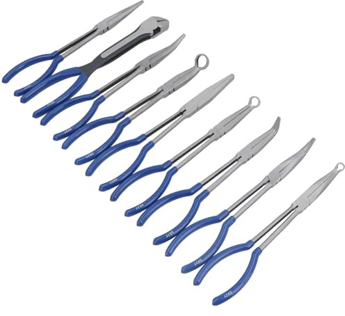 9pc Long Reach Assorted Plier Set Hose Long Nose Flat Cutting Pliers 11 Inch Long