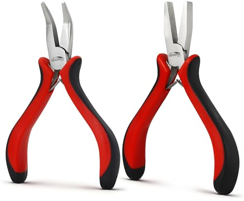 HOUSERAN 2Pcs 5 Jewelry Pliers Set - Precision Bent Nose Plier & Flat Nose Plier for Jewelry Making, Small Pliers Kit with Smooth Jaws for Wire Bending, Jump Ring Opening, Beading & Crafts