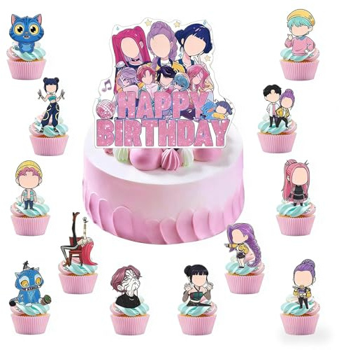 ELLXEN 25pcs Cake Decorations Set, 24pcs Cupcake Toppers & 1pc Cake Topper, Birthday Party Supplies for Celebrations