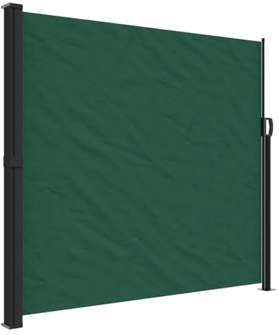 Foknhdi Toldo lateral verde oscuro 180 x 600 cm extensible, resistente toldo de jardín de poliéster impermeable con revestimiento de poliuretano, protección UV para balcón, terraza y jardín de