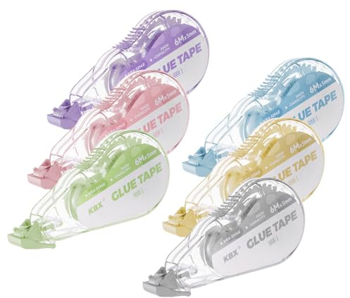 IONEKIUK 6 Pack Glue Tape Roller Double Sided Tape Dispenser | Glue Tape For Scrapbooking Supplies, Cards & Journal Crafting, School Home Office Use, 6m x 5mm