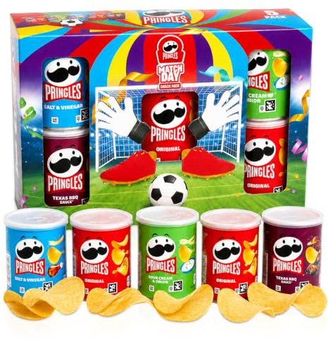 Assorted Pringles Crisps Multipack Box - Match Day 5 x 40g Pringles Multipack Tins - Includes 2 Original, 1 Texas BBQ, 1 Salt & Vinegar, 1 Sour Cream & Onion – WorldCup Football Snack Hamper Gift Set