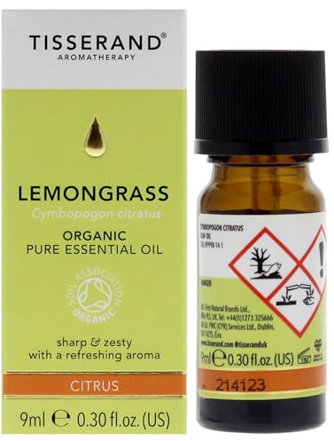 Tisserand Aromatherapy - Organic Lemongrass Essential Oil, Massage Oil - Organic Lemongrass, Bath Oil, Aromatherapy Oil - 100% Pure and Natural Essential Oil - 9 ml