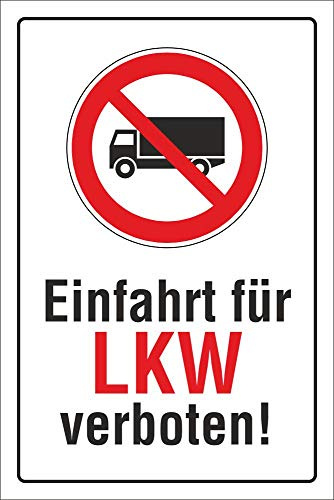 Schild Einfahrt für LKW verboten 300 x 200 mm | 3 mm Alu-Verbund, wetterfester UV-Direktdruck, robust und langlebig, Made in Germany