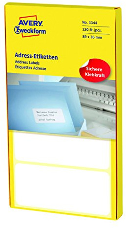 AVERY Zweckform 3344 Adress-Etiketten (Papier matt, 320 Etiketten, 89 x 36 mm) 1 Pack weiß