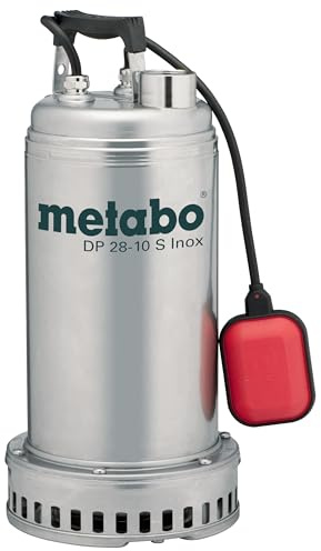 metabo Drainagepumpe DP 28‑10 S Inox - 1850W, 28000 l/h Fördermenge, 17 m Förderhöhe - Edelstahl‑Schmutzwasserpumpe für Baustellen & Keller, Vortex-Laufrad, Automatik mit Schwimmerschalter - 10m Kabel