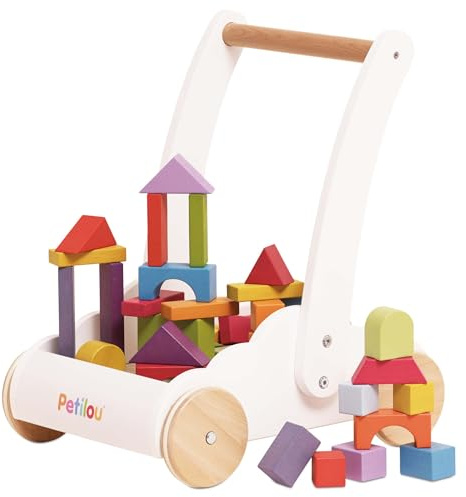 Le Toy Van – Pädagogischer Petilou Lauflernwagen „Regenbogen & Wolken“ aus Holz für Kleinkinder und Babys | Für Mädchen & Jungen | Geeignet für Kinder ab einem Jahr
