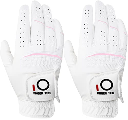 FINGER TEN Gants De Golf Femme Paire de Valeur ou Lot De 2, Gant Main Gauche Droite Temps pluvieux Confortable Doux Taille XS à XL (Main Droite (Worn on Right Hand), S)
