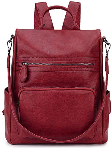RAVUO Sac a Dos Femme,Anti-vol Sac a Dos en Cuir PU Mode Sac à Dos pour Dames Convertible Sac à Dos Cartables Trois Façons (Rouge)