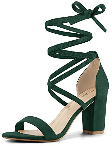 Allegra K Sandales à gros talons ouvertes à lacets pour femmes Vert 38