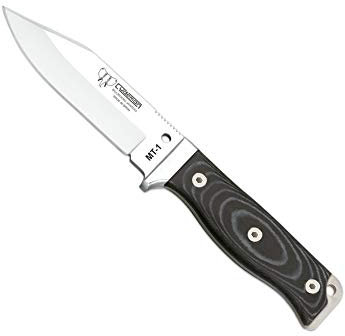 Cudeman Cuchillo 295-M-K* MT-1 Funda de KYDEX Hoja de Acero Inoxidable MoVa 1.4116 de 11 cm y empuñadura de micarta Negra de 11,5 cm para Caza, Pesca, Supervivencia y bushcraft + Portabotellas Regalo