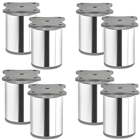 SOTECH 8 Stück Möbelfüße Echo 60 mm (+ 10 mm) Ø 40 mm Chrom poliert | höhenverstellbare Schrankfüße aus Aluminium