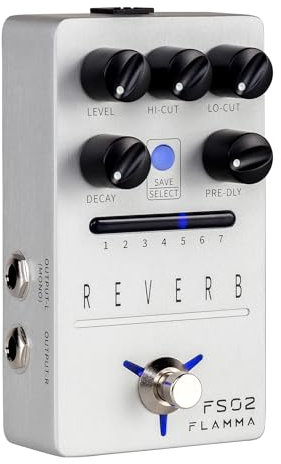 FLAMMA FS02 Reverb Pedal Stereo Gitarre Effekte mit 7 speicherbaren Preset Slots 7 Reverb-Effekte Zimmer Hall Kirche Höhle Platte Spring Mod True Bypass Trail On