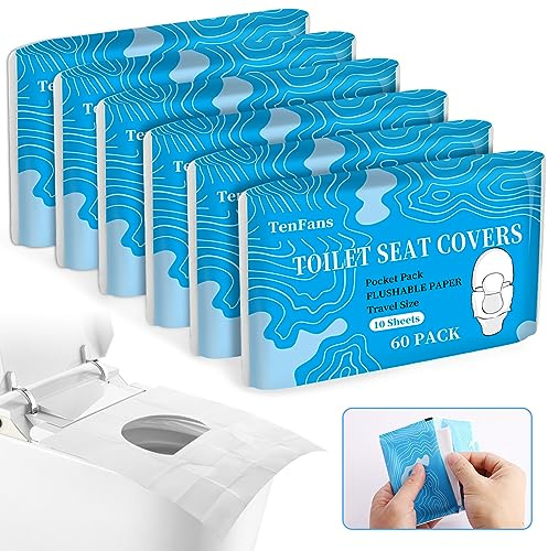 Toilet Seat Covers (60 Pack), XL Flushable and Biodegradable Paper | Toilet Seat Cover Disposable for Adult and Kids’ Potty Training, Great for Airplane, Travel Seats, Public Restroom & Camping
