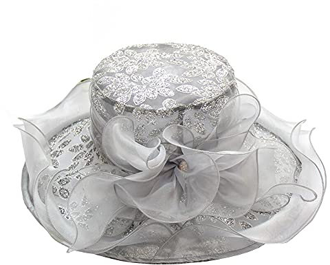 ZESLIV Damenhut Organza Hut Pailletten Brauthut Sonnenhut Blumen Sommerhut Strandhut Strohhüte