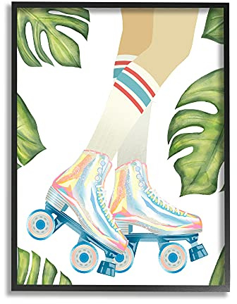 Stupell Industries Vintage Disco Roller Skates Striped Socks Monstera Plants