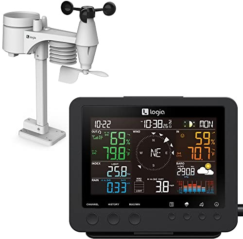 Logia 17-in-1 Weather Station with Wireless 7-in-1 Wireless Sensor Array Weather Monitoring System, Temperature Humidity Wind Speed/Direction Rain UV & More, w/Forecast Data, Alarm, Alerts