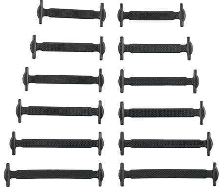 No Tie Laces for Kids and Adults, Elastic Laces for Trainers, Silicone Tieless Flat Shoelaces for Running Shoes (16pcs for Adults, Black)