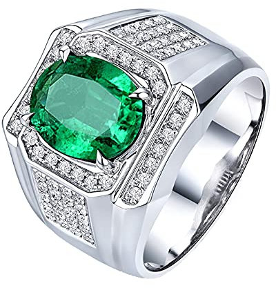 Daesar Ring Herren Platin 950, Hochzeitsringe 4-Steg-Krappenfassung mit 3ct Oval Smaragd Bandring Ehering Nickelfrei mit Moissanit Größe 62 (19.7)