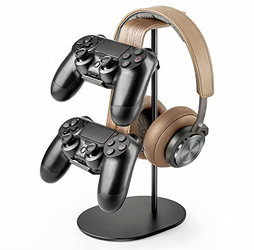 QinCoon Support de Manette et de Casque, en Aluminium et Bois, pour PS5, PS4, Xbox One, Nintendo Switch, Accessoires de Jeu de Bureau universels