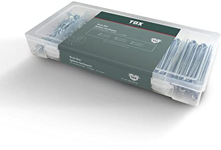 TOX Splinte-Sortiment aus verzinktem Stahl für vielseitige Anwendungen, 6 gängige Größen in transparenter Transportbox, ⌀ 1,6-4,0 mm, Länge 25-64 mm, 555-tlg., 09490202