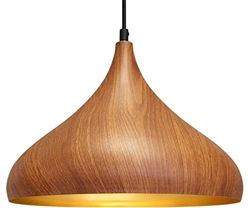 Long Life Lamp Company 1 Light Ceiling Pendant Dome Metal, Wood Grain Finish Modern Kitchen Island Lights Hanging H3063