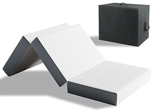 Vesgantti Folding Mattress Double Size with Storage Bag, 10CM Gel Memory Foam Foldable Mattress Tri-fold for Travel, Camping, Guest Bed - 100-Night Trial, CertiPUR-US Certified