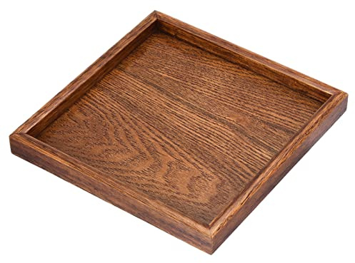 PATIKIL Madera Servir Bandeja 9 Pulgadas, Cuadrado Decorativo Plato para Hogar Decoración Cocina Mesa Portavelas, Marrón