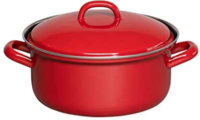 Riess, 0130-020, Kasserolle mit Deckel Ø 20cm, COLOR ROT, Emaille, Vol. (rec.): 2,0 Liter, Made in Österreich, LBH: 27,2x21,7x14,0cm, 1,357kg
