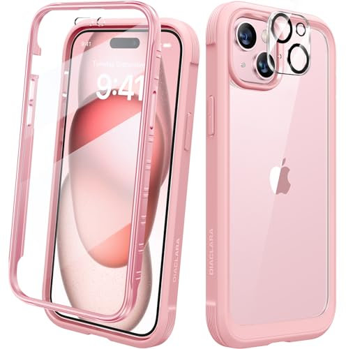 Diaclara Designed for iPhone 15 phone Case, Full Body Rugged Case with Built-in Touch Sensitive Anti-Scratch Screen Protector, with Camera Lens Protector for iPhone 15 6.1 (Coral Pink)