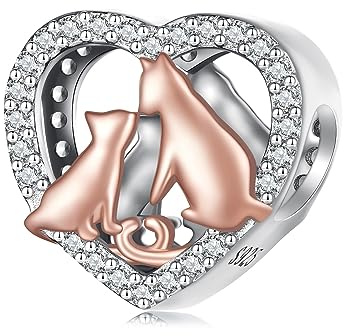 925 Sterling Silber Küssende Katzen Charms für Pandora Armbänder, Zirkonia Perlen Charme Schmuck Geschenk für Frauen Mädchen