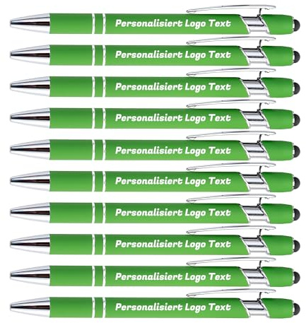 HEYZARDA Kugelschreiber mit Gravur Namen Logo, Grün, 10 Pcs | Personalisierter Stift, mit Touchpen, Touchscreen Stifte, für Hochzeit, Eigenem, Kirche, Party, Geschenke, Metall