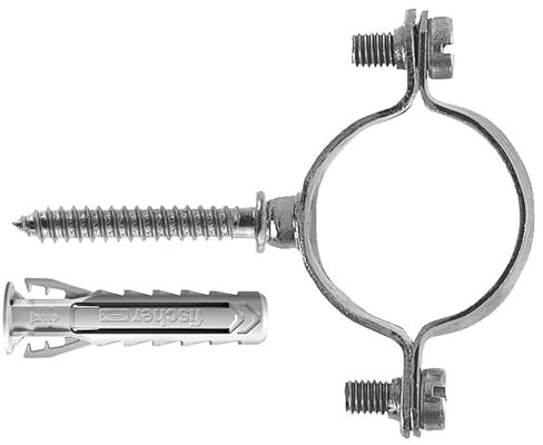 Fischer Collier galvanisé léger CZV pour fixation de tuyaux électriques en acier, plastique et multicouche, serrage 13-14 mm, comprend cheville SX Plus 6 et vis double M6, 10 pièces, 567634